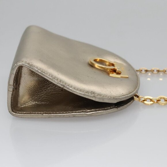Salvatore Ferragamo Gancini Chain Shoulder Bag Leather Silver Gold Auth BD416 - Picture 3 of 14